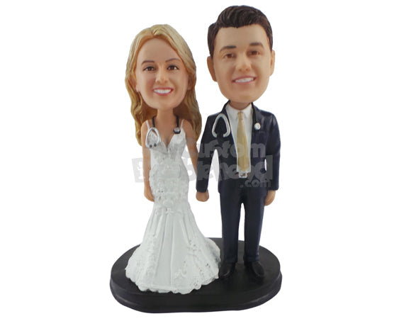Custom Bobblehead Couple On Their Wedding With The Guy Wearing Smart Suit And Women Fancy Dress - Super Heroes & Movies Mascots Personalized Bobblehead & Cake Topper Custom Bobblehead Couple On Their Wedding With The Guy Wearing Smart Suit And Women Fancy Dress - Super Heroes & Movies Mascots Personalized Bobblehead & Cake Topper